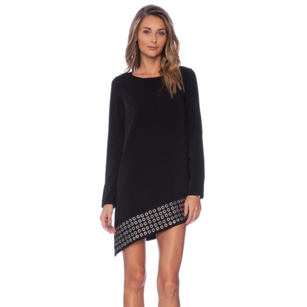 Stylestalker Black Asymmetric Long-Sleeve Dress with Eyelet Hem
